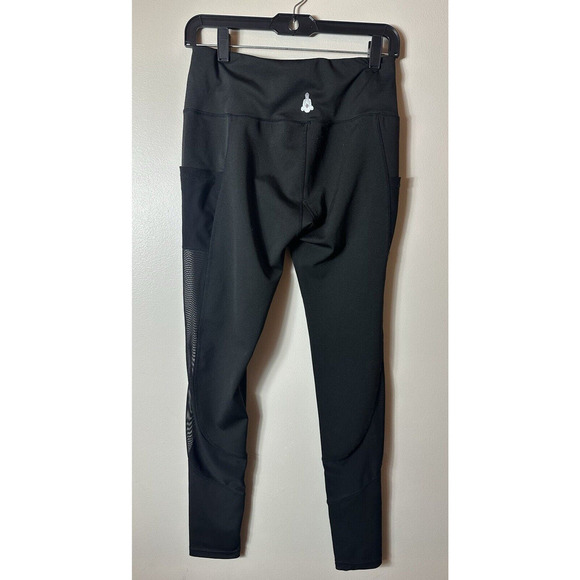 Good Karma Leggings Medium Black 4638JB Yoga Athleisure Cut Out Sheer Ankle Logo - Picture 1 of 7